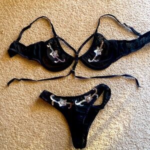 NWOT poster girl matching western lingerie/rave/festival sparkle set